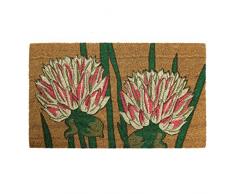 JVL Fußmatte Garten Mottoparty Rückseite Natur Eingangstür mat-Flower Design, 45 x 75 cm, Kokosfaser + Latex, braun, 45 x 75 x 1,5 cm