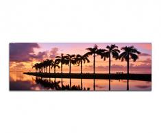 Panoramabild auf Leinwand und Keilrahmen 150x50cm Miami Meer Palmen Sonnenaufgang Spiegelung
