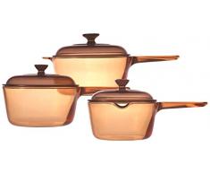 Visions Kochtopf-Set aus Pyroceram-Glas 6-teilig 1 Liter/1,5 Liter/2,5 Liter, braun