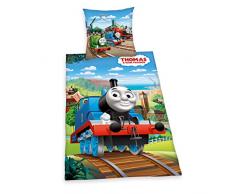 Herding Thomas und seine Freunde Bettwäsche-Set, Wendemotiv, Kopfkissenbezug 80 x 80 cm, Bettbezug 135 x 200 cm, Baumwolle, Renforcé, Mehrfarbig