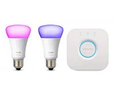 Philips Hue White und Color Ambiance E27 LED Lampe Starter Set, zwei Lampen 4. Generation, dimmbar, steuerbar via App, kompatibel mit Amazon Alexa (Echo, Echo Dot)