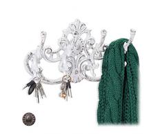 Relaxdays Garderobenleiste Vintage, 4 Kleiderhaken, Landhausstil, Gusseisen, H x B x T: 20,5 x 34 x 12,5 cm, antik weiß