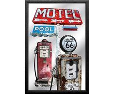 empireposter - Route 66 - Motel - GrÃ¶Ãe (cm), ca. 20x30 - Bedruckter Spiegel, NEU - Beschreibung: - Bedruckter Wandspiegel mit schwarzem Kunststoffrahmen in Holzoptik -