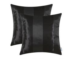 CaliTime Kissenbezüge Kissenhülle 2er-Pack Dekokissenbezüge Schalen für Couch Sofa Home Decoration Modern Shining & Dull Contrast Striped 50cm x 50cm Schwarz