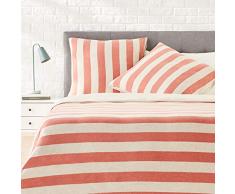 AmazonBasics - Bettwäsche-Set, Jersey, breite Streifen, 200 x 200 cm / 80 x 80 cm, Rot
