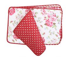neoviva Tischset Set mit gestepptem Stoff für Esszimmer, 4 Stück, Polyester baumwolle, Floral Lollipop Red, 15-3/4x11-4/5