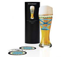 RITZENHOFF Weizen Weizenbierglas von Dominique Tage, aus Kristallglas, 500 ml, mit fünf Bierdeckeln