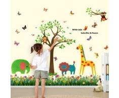Walplus - Bunte Schmetterlinge Gras Tiere Affe Kinderzimmer Wand Aufkleber Papier Mauerkunst Sticker Dekoration