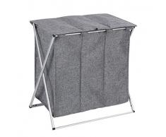 Wenko Wäschesammler Trio Top Wäschekorb Fassungsvermögen 118 l, Stoff, Rahmen: Aluminium, Griffe: 100% Polyester, Grau, 38 x 57 x 57 cm
