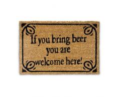 Relaxdays Fußmatte Kokos BRING BEER 40 x 60 cm Kokosmatte mit rutschfestem PVC Boden Fußabtreter aus Kokosfaser als Schmutzfangmatte und Sauberlaufmatte Fußabstreifer für Außen und Innen Matte, braun