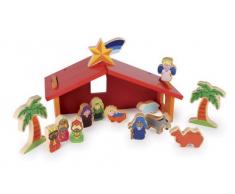 Krippe aus bunt lackiertem Holz, steckbare Weihnachtskrippe mit 14 bedruckten Figuren aus der Bibelgeschichte, speichelfest und abwaschbar, für Kinder ab 3 Jahren