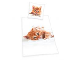 Herding Young Collection Bettwäsche-Set, Katzen Wendemotiv, Bettbezug 140 x 200 cm, Kopfkissenbezug 70 x 90 cm, Baumwolle/Renforcé