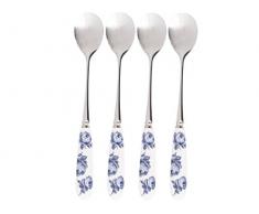 Katie Alice Vintage Indigo Stilvolle Teelöffel aus Edelstahl mit Griffen aus Keramik im 4er-Set, 15 cm (6 Zoll)