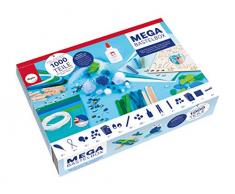 Rayher 69185000 Mega-Bastelset, 1000 Teile, weiß/blau/grün Töne, Bastelset Kinder, Kreativset, Pfeifenreiniger, Pompons, Federn, Wackelaugen, Pailletten, Bastelkleber, basteln Kindergeburtstag