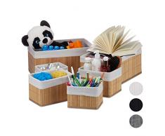Relaxdays Aufbewahrungskorb 6er Set, mit Stoffbezug, Bambus, rechteckig, Bad, Accessoires, dekorativer Organizer, natur