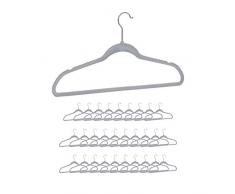 Relaxdays XL Kleiderbügel Set, Hosenstange, Rock, Kleid, rutschfest, 360° drehbarer Haken, Samt Bügel, 30er Pack, grau