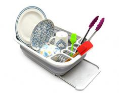 SAMMART Abtropfgestell mit Abtropfbrett, zusammenklappbar, tragbar, platzsparend (Grau)