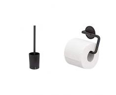 Tiger Tune Toilettenbürste, freistehend + Tune Toilettenpapierhalter, Montage ohne Bohren Dank integrierter Klebefolie, optional Befestigung zum Schrauben, Black Metal gebürstet/Schwarz