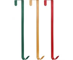 3 Stück Weihnachten Dekor Metall Kranz Kleiderbügel über die Tür Licht Handliche Kranz Kleiderbügel Haken (14 Zoll, Rot, Grün, Gold)