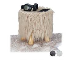 Relaxdays Fell Hocker, flauschig, 4 Holzbeine, gepolsterter Fußhocker, Kunstfell, rund, Dekohocker HxD: 31x31 cm, braun, Größe