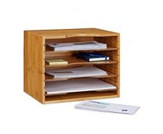 Relaxdays Briefablage aus Bambus HBT: ca. 26 x 33 x 24,5 cm Ablagesystem für den Schreibtisch Dokumentenablage mit 4 variablen Einlegeböden Papierablage aus Holz für Briefe und Unterlagen, natur