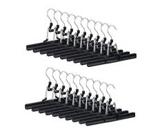 Relaxdays Hosenbügel Metall 20er Set, 360° drehbarer Haken, fest schließend, Rockbügel, gummierte Klemmen, 26cm, schwarz, Pack