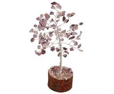 Crocon Amythest Natural Color Healing Gemstone Crystal Bonsai Fortune Money Tree for Good Luck, Wealth & Prosperity-Home Office Table Decor Spiritual Gift (with Silver Wire Branches) Size 7-8 Inches