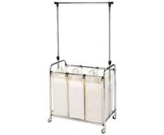 Seville Classics 3 Wäschesäcken und höhenverstellbarer Kleiderstange Wäschesammler, Metall, Silber, 78 x 45.7 x 99 cm