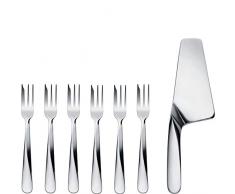 Alessi UNS03S7 Giro Besteckset bestehend aus einem Tortenheber, sechs Kuchengabeln - Edelstahl 18/10 glänzend poliert.