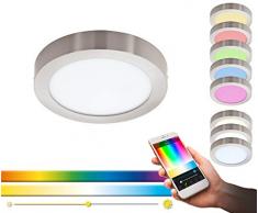 EGLO connect LED Deckenleuchte Fueva-C, Smart Home Deckenlampe, Material: Metallguss, Kunststoff, Farbe: Nickel matt, Ø: 22,5 cm, dimmbar, Weißtöne und Farben einstellbar, Wandleuchte