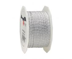 Präsent - VICHY METALLIC Geschenkband - silber/weiss - 20-m-Rolle 10 mm