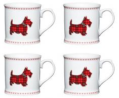 Kitchen Craft Scottie Hund Porzellan bierkrugförmig Tartan Becher (4 Stück), rot, 4 Stück, Porzellan, Mehrfarbig, 12.9 x 9.3000000000000007 x 9.3000000000000007 cm