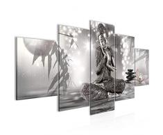 Bilder Buddha Feng Shui Wandbild Vlies - Leinwand Bild XXL Format Wandbilder Wohnzimmer Wohnung Deko Kunstdrucke Grau 5 Teilig - MADE IN GERMANY - Fertig zum Aufhängen 503453b