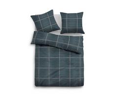 TOM TAILOR 0009877 Flanell Bettwäsche Garnitur mit Kopfkissenbezug (Baumwolle) 1x 155x220 cm + 1x 80x80 cm, Jeans