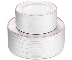 Munfix 100 stück Kunststoff-Party Teller weiße Rose Gold Rim. 50 Premium-Heavy Duty 10,25 inch Teller und 50 einweg-7.5 Zoll Dessert vorspeise Elegante Fancy Heavy Duty Hochzeit Plates
