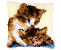 Vervaco Knüpfkissen 2 Katzen Knüpfpackung, Baumwolle, Mehrfarbig, 40 x 40 x 0,3 cm