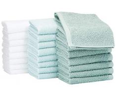 AmazonBasics Waschlappen aus Baumwolle, 24er-Pack - Meeresgrün, Eisblau, Weiß