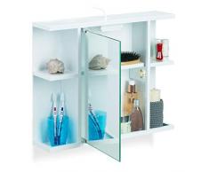 Relaxdays, Weiß Spiegelschrank Bad, Badschrank mit Steckdose, Spiegeltür und 6 Fächer, robuster Stahl, HBT 45x50x12 cm, 45 x 50 x 12 cm