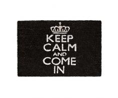 Relaxdays Fußmatte Kokos KEEP CALM 40 x 60 cm Kokosmatte mit rutschfestem PVC Boden Fußabtreter aus Kokosfaser als Schmutzfangmatte und Sauberlaufmatte Fußabstreifer für Außen und Innen Matte, schwarz
