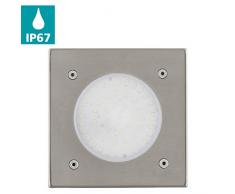 EGLO LED Bodeneinbauleuchte Lamedo, 1 flammige Einbauleuchte, Wegelampe aus Edelstahl, Farbe: Silber, Glas: Weiß, satiniert, eckig, IP67