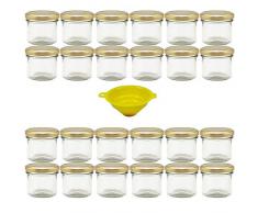 Viva Haushaltswaren - 24 x Marmeladenglas 125 ml mit goldfarbenem Verschluss, runde Sturzgläser als Einmachgläser, Gewürzgläser, Glasdosen etc. verwendbar (inkl. Trichter)