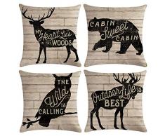 Decroitem Vintage Wildtiere Hirsch Elch Elch Bär Überwurf Kissenbezug Herbst Decor Wildlife Baumwolle Leinen Kissenbezug Kissenbezüge 45,7 x 45,7 cm Set von 4 18 X 18 Animals Quotes