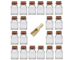 Viva Haushaltswaren - 20 x Gewürzglas eckig 150 ml, Glasdose mit Korkverschluss als Gewürzdose & Vorratsdose für Gewürze, Salz etc. verwendbar (inkl. kleiner Holzschaufel 7,5 cm)