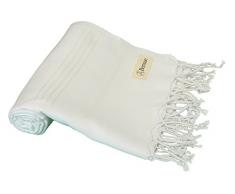 Bersuse 100% Baumwolle – Anatolia türkisches Handtuch – Bad Strand Fouta Pestemal – klassisch gestreiftes Pestemal – 94 x 178 cm, weiß