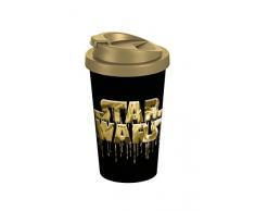 Star Wars Logo 400ml Coffee to go Becher, Kunststoff, Schwarz-Gold, 9 x 9 x 16,5 cm