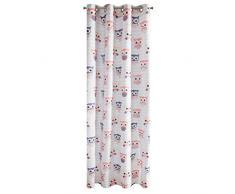 Design91 Eulen Kindervorhang Glatt 8 Ösen Weich Vorhänge Gardinen Modern Kids Schlafzimmer Kinderzimmer, Weiß + Rosa, 140X250cm
