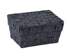 WENKO Aufbewahrungskorb mit Deckel Adria Feltro Mini - Badkorb, Küchenkorb, 19 x 9.5 x 14 cm, Anthrazit