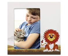 Hama Baby und Kinder Bilderrahmen Löwe Leo für Foto-Größe 10 x 15 cm (Fotorahmen aus Holz (MDF) mit Löwen-Motiv, zum Aufstellen und Aufhängen, Echtglas) weiß