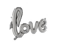 Rayher 87017606 love Folienballon Schriftzug, 100 x 68 cm, silber, XXL Partyballon für Helium und Luftfüllung geeignet, Polyethylenfolie