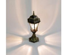 Rustikale Wegeleuchte Gold Antik Aluminium Glas H:50cm WARSCHAU Sockel Leuchte Hof Garten Einfahrt